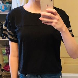Black short sleeve baseball tee